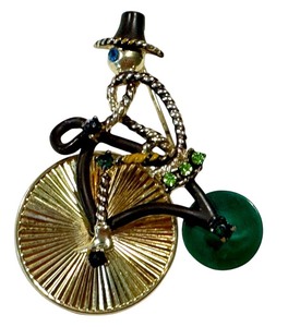 lot 79G image: Vintage Whimsical Cyclist Brooch with Rhinestone Accents