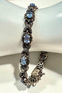 lot 81G image: Sterling Silver Topaz and Marcasite Bracelet with Floral Design, 7 Inches
