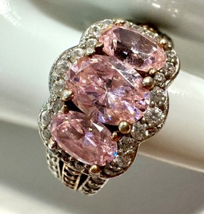 lot 85G image: Sterling Silver Ring with Pink Cubic Zirconia and White Accents, Size 6