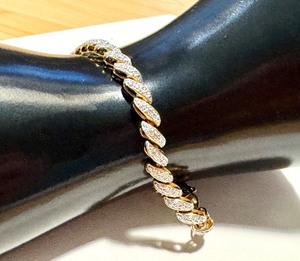 lot 86G image: Sterling Silver 7.5 Inch Gold-Plated Bracelet with Faux Diamond Accents