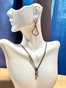 lot 92G image: Sterling Silver Necklace and Earrings Set with Cubic Zirconia and Marcasite Details