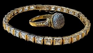 lot 94G image: Sterling Silver Cubic Zirconia Bracelet and Ring Set