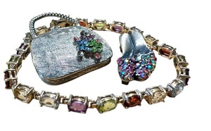 lot 96G image: Sterling Silver and Multi Gemstone Bracelet with Silver Purse Brooch
