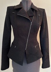 lot 56 image: BCBG Max Azria Black Jacquard Zip Up Moto Jacket - Size XS