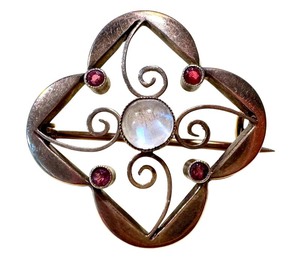 lot 6J image: Antique 14K Gold Brooch with Moonstone and Gemstones