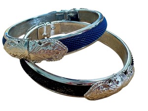 lot 17A image: Vintage Whiting & Davis Silver-Tone Hinged Bracelets Set
