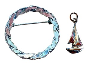 lot 27J image: Beau Sterling Brooch & Vintage Sailboat Charm