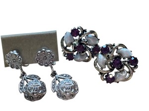 lot 31J image: Vintage Sterling Screw Back Earrings and Lisner Rhinestone Clip Earrings