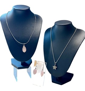 lot 104G image: Pink Quartz Necklace and Earring Set with Marcasite Star Pendant Necklace