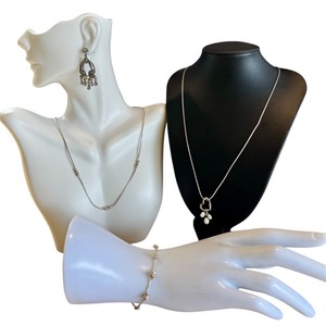 lot 110G image: Sterling Silver Jewelry Set Necklace, Bracelet, and Earrings with Pearl Accents