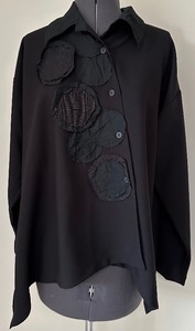 lot 100 image: Adorable Xiao Mixed Fabric Button Up Black Shirt - Size M