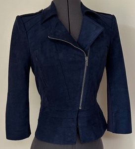 lot 103 image: BCBG Max Azria Slevie Ultra Suede Dark Blue Jacket - Size XS