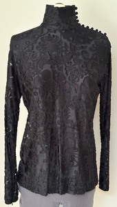 lot 104 image: Linda Allard for Ellen Tracy Sheer Black Lace Top with Buttons on the NeckShoulder - Size 6