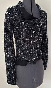 lot 94 image: BCBG Max Azria Black with Various Color Gray Accents Zip Up Sweater - Size XS