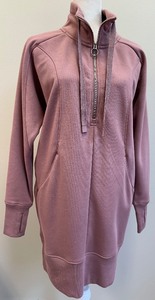 lot 39 image: Athleta Cozy Karma Mauve 14 Zip-Up Sweatshirt Dress with Thumb Holes - Size Small