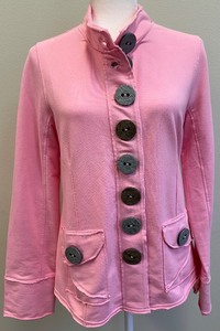 lot 27 image: Neon Buddha Cotton Candy Pink Knit Jacket with Large Buttons - Size S