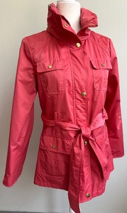 lot 17 image: Ellen Tracy Womens Coral Belted Jacket with Zip Hood Storage - Size XS-P