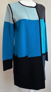 lot 8 image: Reversible Long Wool Cardigan, Mondrian Pattern, Size Small by Per Se