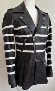 lot 5 image: Each X Other Stripe Leather Peplum Moto Jacket - Size Small