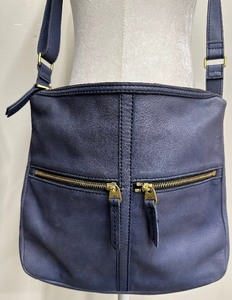 lot 75 image: Fossil Blue Leather Crossbody Bag with Dual Front Zippers