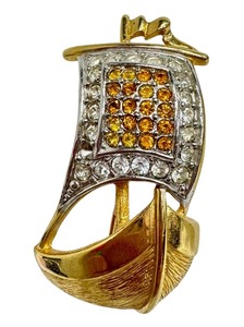 lot 12R image: Burberry Vintage Sailing Ship Brooch Pin Pave Crystal Gold Plated