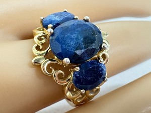 lot 59R image: Gold Plated Sterling Silver Ring with Malachite Stones