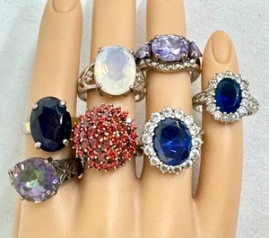 lot 65R image: Set of 7 Sterling Silver Rings with Assorted Gemstones
