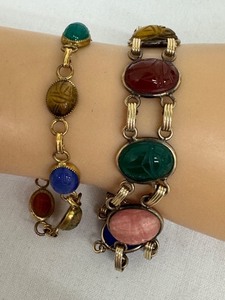 lot 68R image: Pair of Vintage Gold Tone Scarab Bracelets