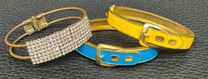 lot 71R image: Set of 3 Fun Fashion Bracelets with Buckle and Rhinestone Designs