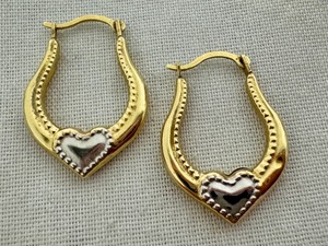lot 81R image: 14K Gold Heart Hoop Earrings with Two-Tone Design