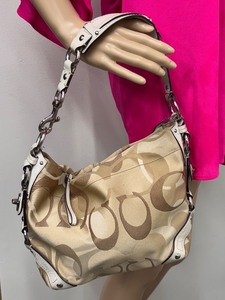 lot 110R image: Coach Carly Signature Tan Canvas Leather Trim Hobo Shoulder Bag