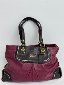 lot 111R image: Vintage Maroon and Brown Coach Leather Tote Bag