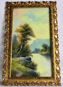 lot 14 image: Antique William Henry Chandler() Landscape Pastel Painting in Gold Toned Ornate Frame