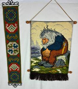 lot 125 image: Set of 2 Vintage Norwegian Handmade Tapestry Decorative Wall Hangings