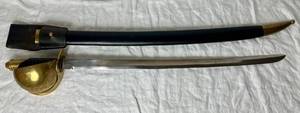 lot 33 image: 36 Antique Style 1860 US Naval Cutlass Heavy Calvary Saber Sword With a John Cody Maker Leather Scabbard