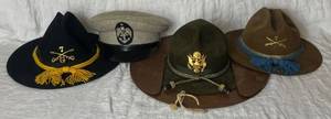lot 50 image: Replica US Army WWI Hat, US Army Armored Cavalry Regiment Hat, US Army Campaign Hat and US Navy Service Cap