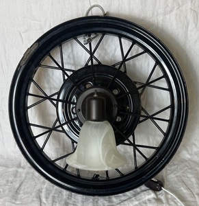 lot 16 image: Black Motorcycle Wheel Wall Lamp