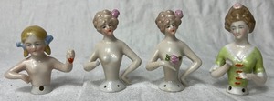 lot 106 image: Antique Porcelain Pin Cushion Half Dolls - Set of 4