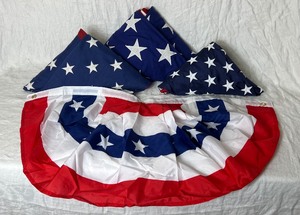 lot 93 image: American Flag Bundle - 3 Flags and 1 Bunting 4 x 6, 3 X 5 and 4.5 x 9.5