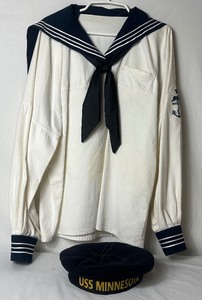 lot 49 image: Replica Navy Enlisted Summer Shirt and USS Minnesota Navy Blue Beret
