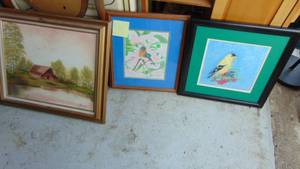 lot 12 image: 3- Pictures, 1 Oil and 2 Bird Pastel Pictures