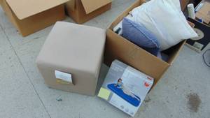 lot 25 image: Storage Footstool, Twin Blow Up Mattress, Pillows and Sheets
