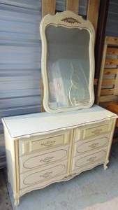 lot 2 image: Vintage White Long Chest and Mirror
