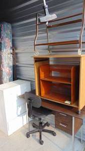 lot 53 image: White Dresser, Desk, Office Chair, Shelf and 2 Carts