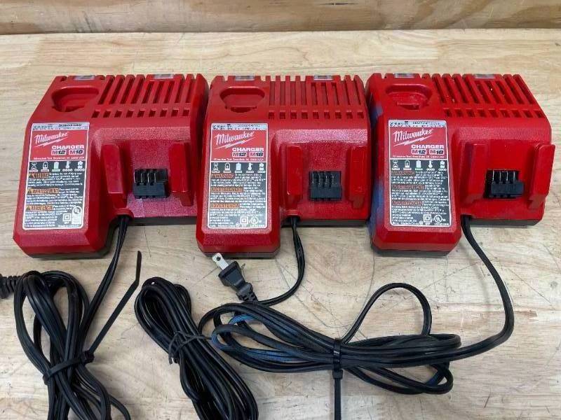 lot 65 image: Lot of 3 - Milwaukee M12M18 Charger Model # 48-59-1812