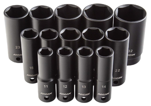 lot 96 image: Arcan 14 Piece Metric Deep Impact Socket Set 12 Drive Model # AS21214MD