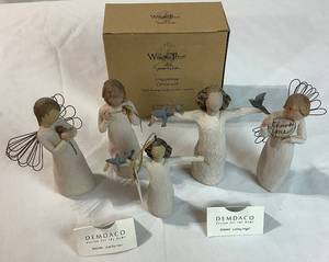lot 30 image: Willow Tree Angels -Just for You, Loving Angel, Truly Golden Angel, Happiness Angel and Happiness Ornament