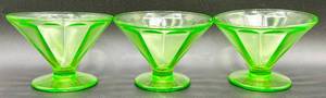 lot 36 image: Federal Green Depression GlassUranium Glass Sherbet Pedestal Bowls