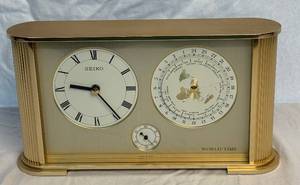 lot 110 image: Vintage Seiko Japan Quartz World Time Brass Desk Clock