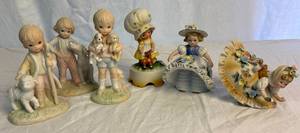 lot 91 image: Lefton Collection of Figurines - Porcelain Bloomer Girls,  The Christopher Collection Figurines and Large Hat Girl with Fawn